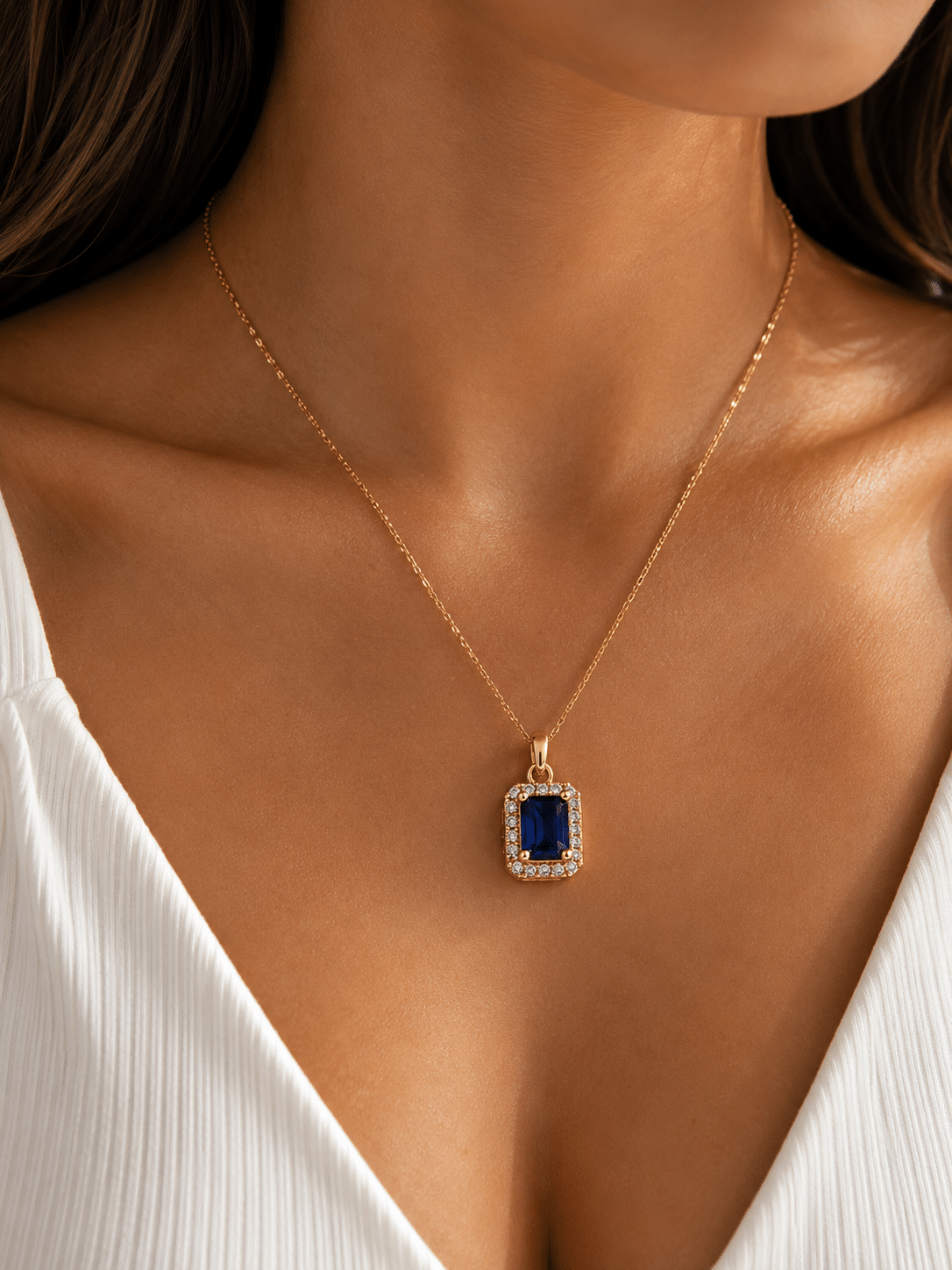 Square Blue Color Stone Pendant - Imagen 2